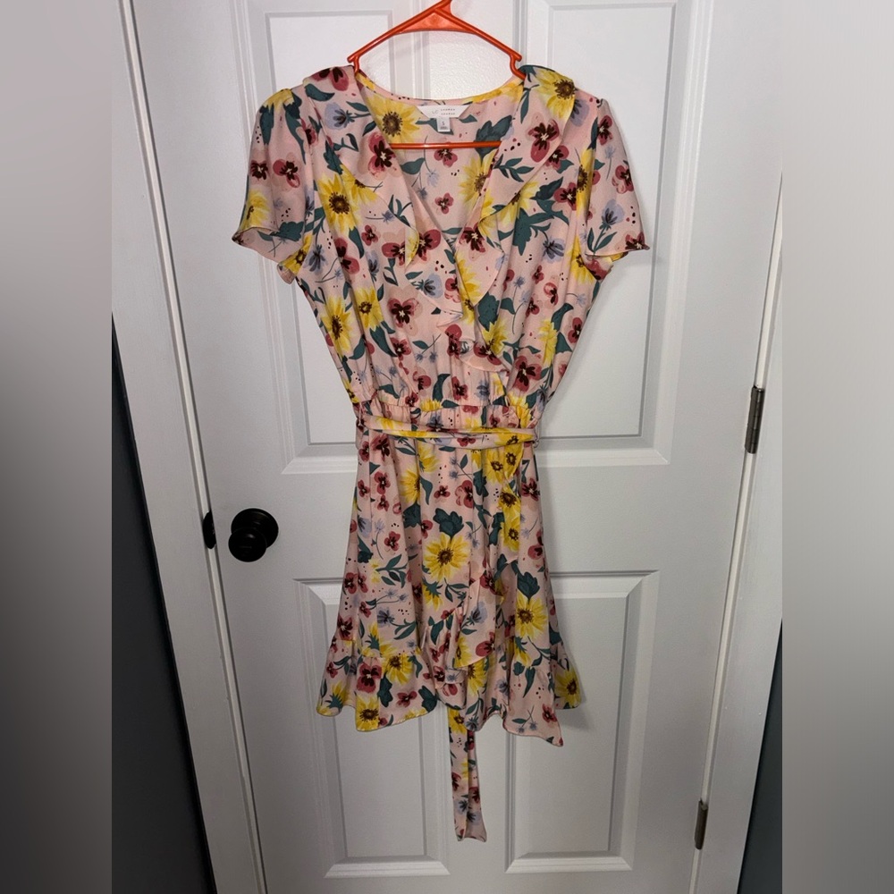 LC Lauren Conrad Pink Floral Dress with Yellow & Green Print